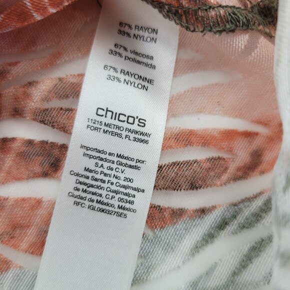 Chico's Jacket Women's 4 Peach Tan Floral Semi Sheer Zip up Roll Tab Pockets - Picture 12 of 13